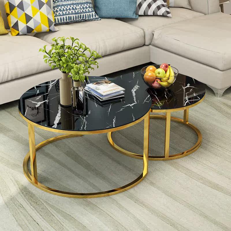 Xinjiang Round Tea Table Living Room Duplex Tempered Glass Tea Table small family Mini Balcony Tea Table Sofa Table