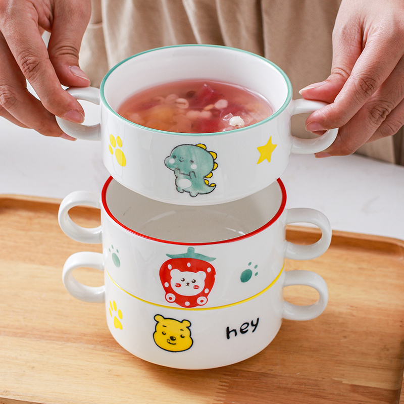 Steamed egg soup bowl baby binaural ceramic children's cute white fungus soup bowl dessert household steamed egg special baking bowl