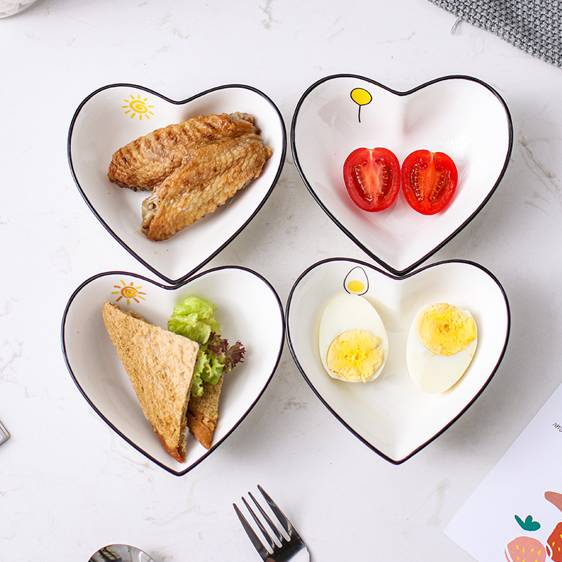 Japanese-style creative household ceramic love-shaped dish pudding baked steamed egg baked bowl Nordic snack bowl sauce small dish