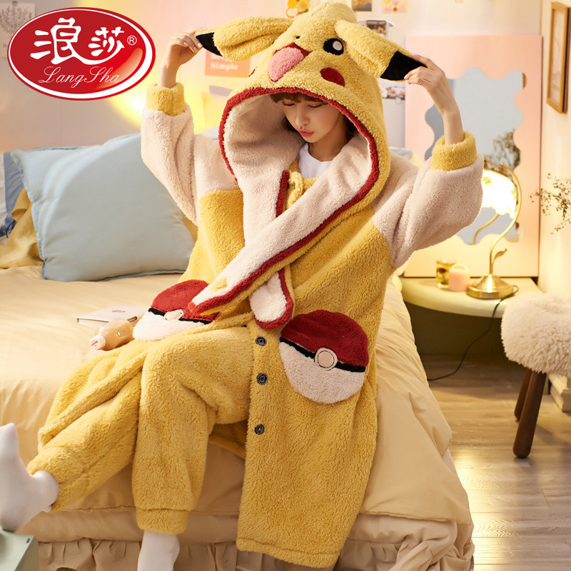 Coral Suede Sleeping Robes Women Autumn Winter Thickened plush flannel pyjamas women's winter long version of the bathrobe 2022 New