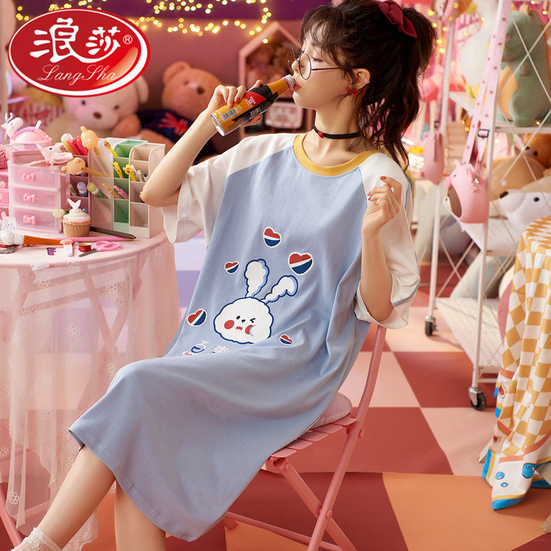 Langsha 2022 new nightdress women's summer pure cotton thin section ladies plus size spring and summer pajamas women's princess style