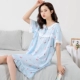 Váy ngủ ngắn tay nữ mùa hè cotton lụa pijama cotton lụa váy sinh viên mỏng lỏng lẻo cỡ lớn chất béo MM bông nhân tạo hoạt hình - Đêm đầm