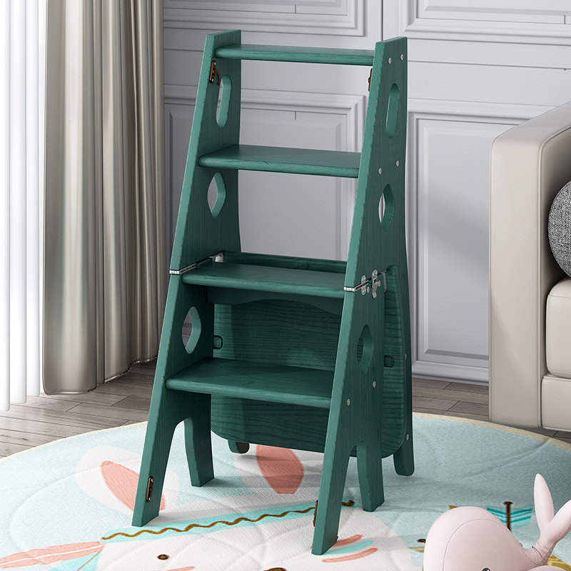 Household stairs multi-functional indoor simple folding climbing stool thickened dual-use solid wood ladder stool four-step ladder step ladder