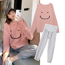 Big Code Pregnant Woman Autumn Winter Clothing Fashion Knitted Sweater Woman Han Version Smiley Face Foreign Air Hit Bottom Shirt Fashion 200 Catty Winter Clothing