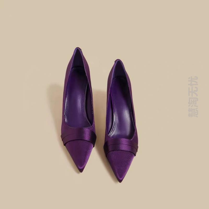Purple High Heels French Satin Purple High Heels for Women 2026 New Model Niche Exquisite Stiletto Versatile Pointed Toe Shallow
