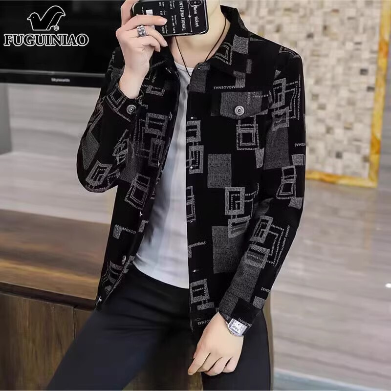 Fuguiniao Casual Jacket Men's Outerwear 2026 Spring New Trendy High-End Style Turn-Down Collar Men's Clothing