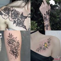 Plain rose tattoo stickers waterproof and lasting simulation cover scars over the shoulders chest front legs female dark dark pattern