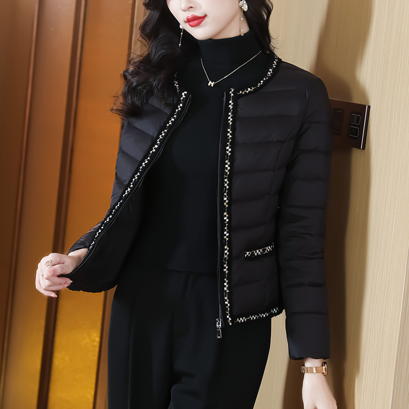 Chinese-Style Women's Clothing, High-End Luxury European-Style Chanel-Inspired Short Coat, Warm Black and Gold down Cotton Jacket