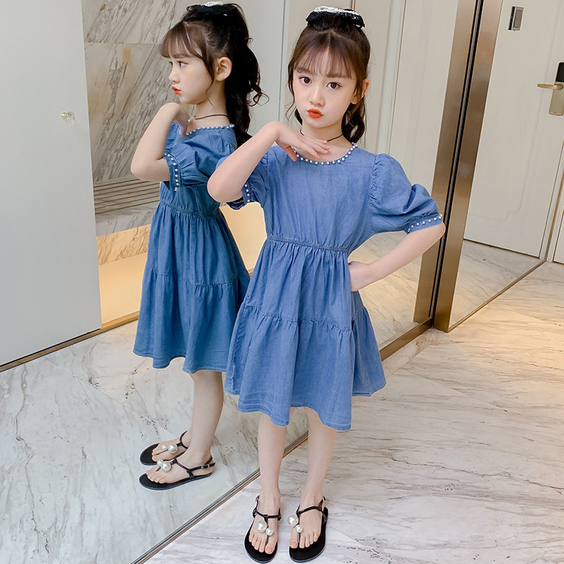 Girls denim dress 2021 summer dress Korean version of children's thin foreign style fashionable fashion brand summer girl dress