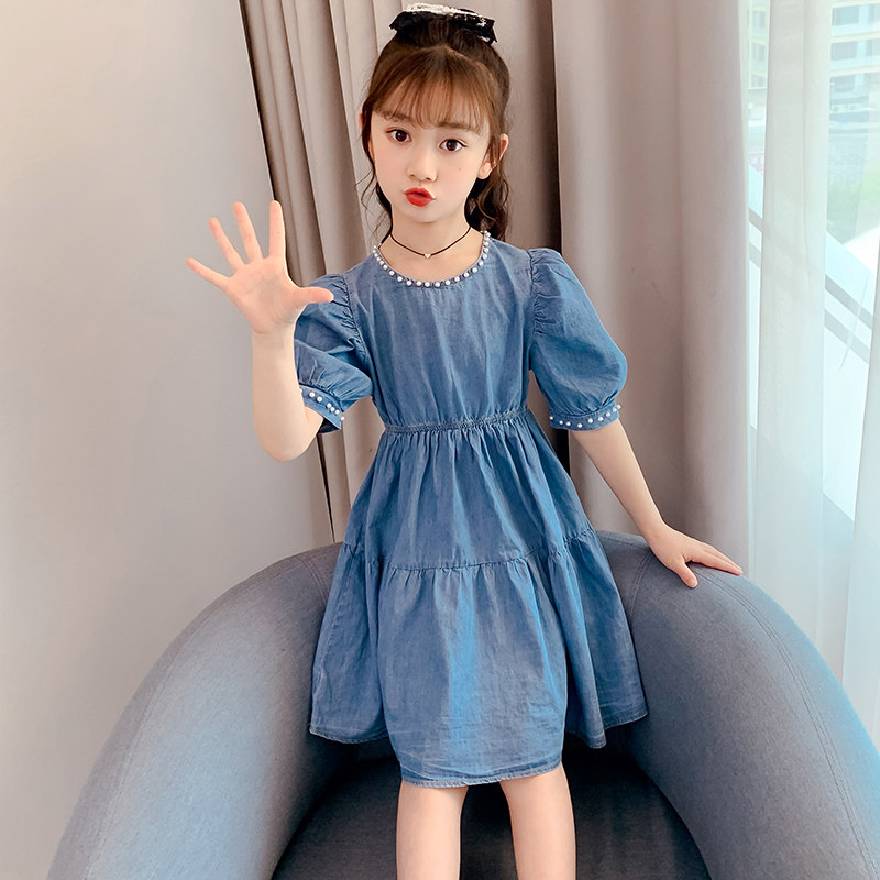 Girls denim dress 2021 summer dress Korean version of children's thin foreign style fashionable fashion brand summer girl dress