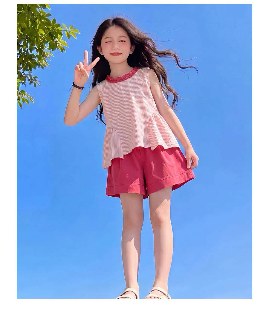Girls' Summer Outfit 2026 New Stylish Children's Trendy Striped Dopamine Two-Piece Set Girls' Summer Clothes Fashion — 11