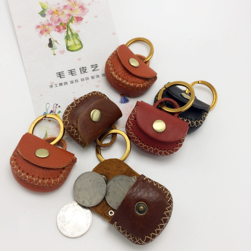 New Handmade Creative Ring Bag, Mini Buckle Coin Purse, Keychain Pendant, Cowhide Car Key Ring