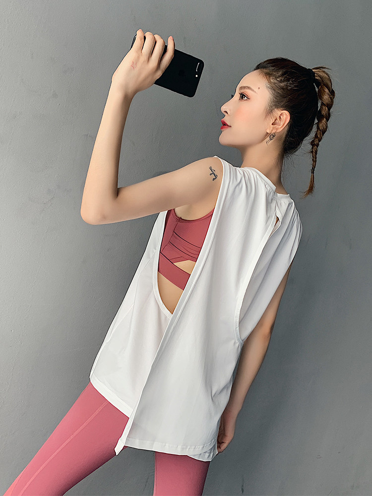 Sports vest women wear running yoga clothes loose blouse long version sleeveless quick-drying thin section fitness T-shirt top