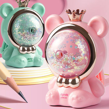Crown Cute Bear Pencil Sharpener Hand-Cranked Pencil Sharpener Manual Pencil Sharpener Student-Specific Automatic Cartoon Cute Children's Pencil Sharpener Pencil Machine Pencil Sharpener Stationery Automatic Pencil Feeder