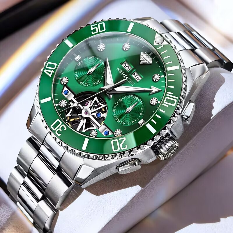Swiss Genuine Brand-Name Green Submariner Watch Men's Mechanical Watch Real Diamond Multi-Function Waterproof Luminous Business Men's Watch Swiss Genuine Brand-Name Green Submariner Watch Men's Mechanical Watch Real Diamond Multi-Function Waterproof Luminous Business Men's Watch