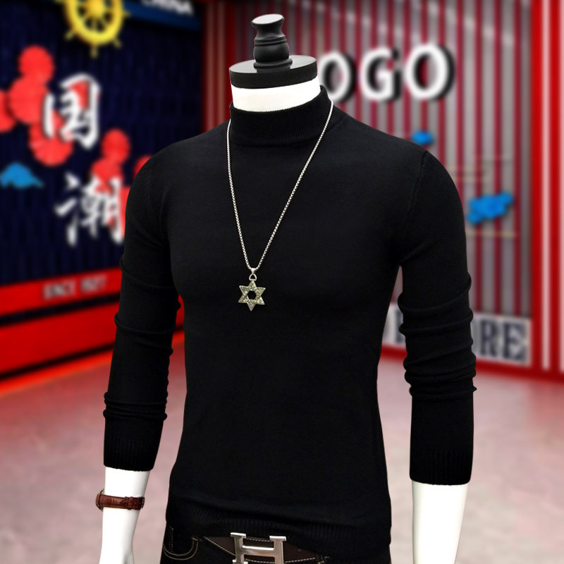 Autumn and Winter Men's Knitted Sweater Base Layer Korean Style Fashionable Slim Fit Versatile Youth Pure Black Half Turtleneck Top Autumn and Winter Men's Knitted Sweater Base Layer Korean Style Fashionable Slim Fit Versatile Youth Pure Black Half Turtleneck Top