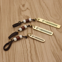 Brass Car Key Button Anti-Lose Phone Number Plate Keycard Lettering Custom Retro Key Pendant Car Plate Number