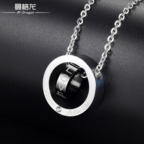 Necklace male Korean version of trendy titanium steel double ring pendant student personality domineering free lettering fashion female retro pendant