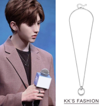 Cai Xukun the same necklace Tide mens sweater chain couple jumping chain childrens accessories pendant ring hip-hop simple