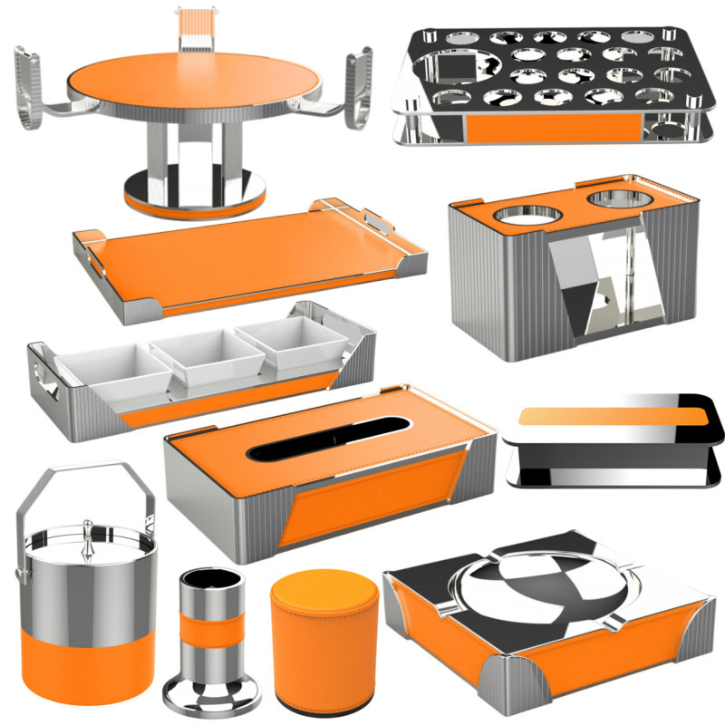 New Party Luxury Orange Stainless Steel Ktv Tableware Set, High-End Leather-Covered Nightclub Fruit Plate Stand