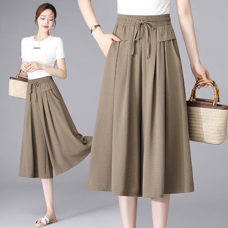 Clearance Sale: Ice Silk Cotton-Linen Wide-Leg Skirt Pants for Women, Summer Thin Style, Plus Size, Petite, Casual Capri Pants Skirt