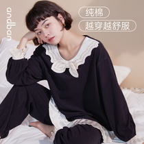 Anns companion (two-dimensional) pajamas early autumn womens cotton long sleeve round neck home clothing cute girl loose suit