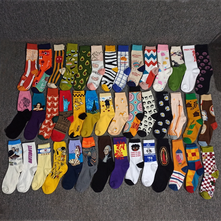 Socks for Men and Women, High-Top ins Trendy Pure Cotton Mid-Tube Cartoon Skateboard Korean Style Xiaohongshu Student Youth Sports Socks