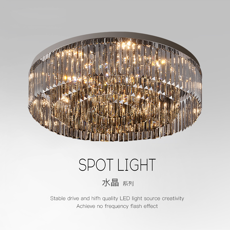 Light Luxury Style Smoky Crystal Ceiling Lamp, Living Room Main Light, Post-Modern Simple and Elegant Bedroom Room High-End Lighting Fixtures