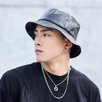Autumn and winter Sheepskin fisherman hat mens fashion brand street hip-hop ins Japanese big head circumference leather hat shade warm