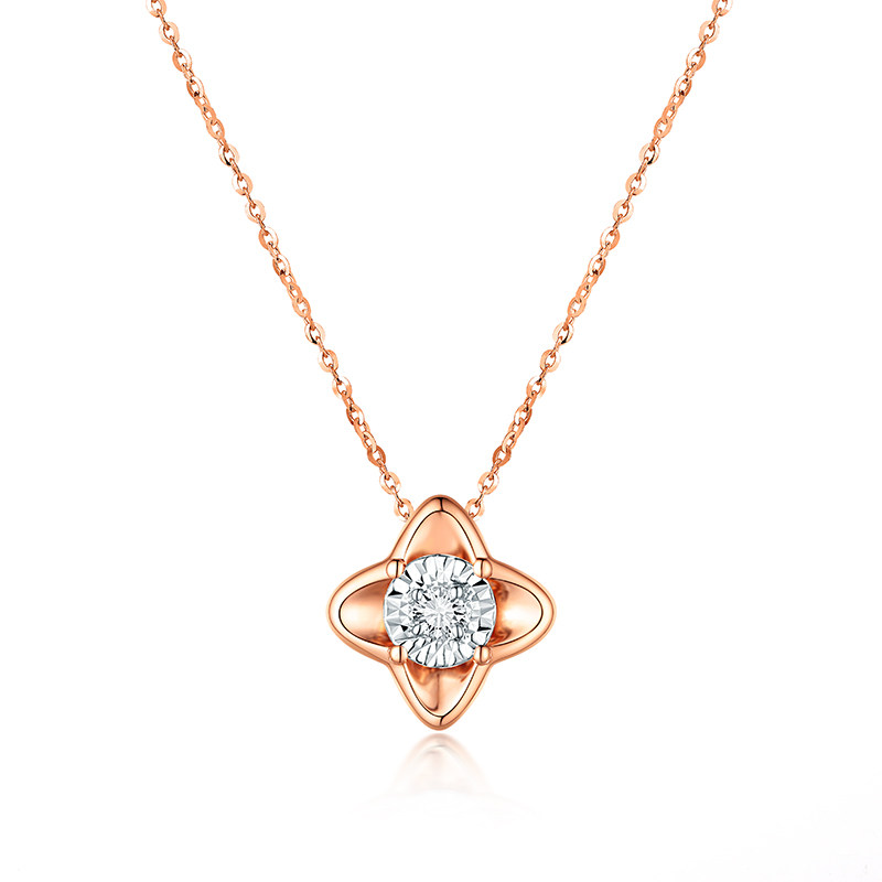 18k rose gold diamond necklace color gold four leaves grass lock bone chain pendant display large flower