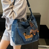 Японская джинсовая вместительная и большая сумка на одно плечо для отдыха