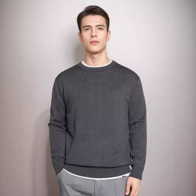 2025 Guangdong Dongguan Dalang Knitted Sweater Men's Round Neck Anti-Pilling Genuine Knitwear Factory Direct Sale