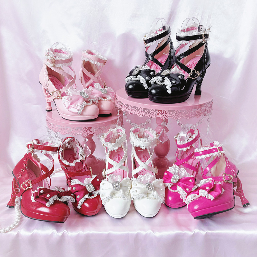 Transfer student Heisei Yukihime single shoes original princess style high heels retro gal style asymmetrical heels lolita women's shoes