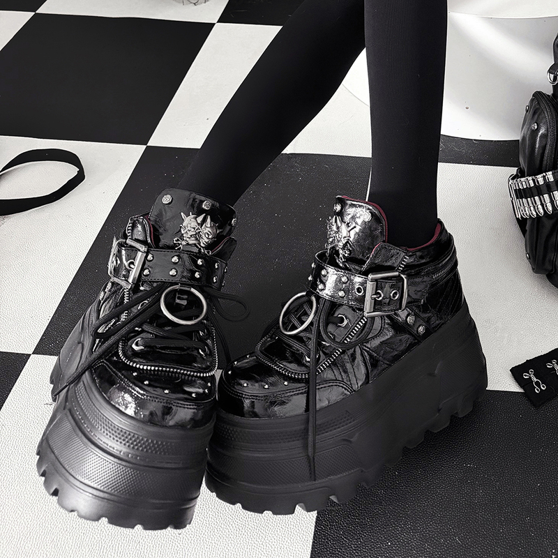 Transfer Student *Dreamy Double Skull* Zhezhiyin Collaboration Thick-Soled Shoes Original Yare Style High-Top Platform Shoes High-Top Women's Shoes