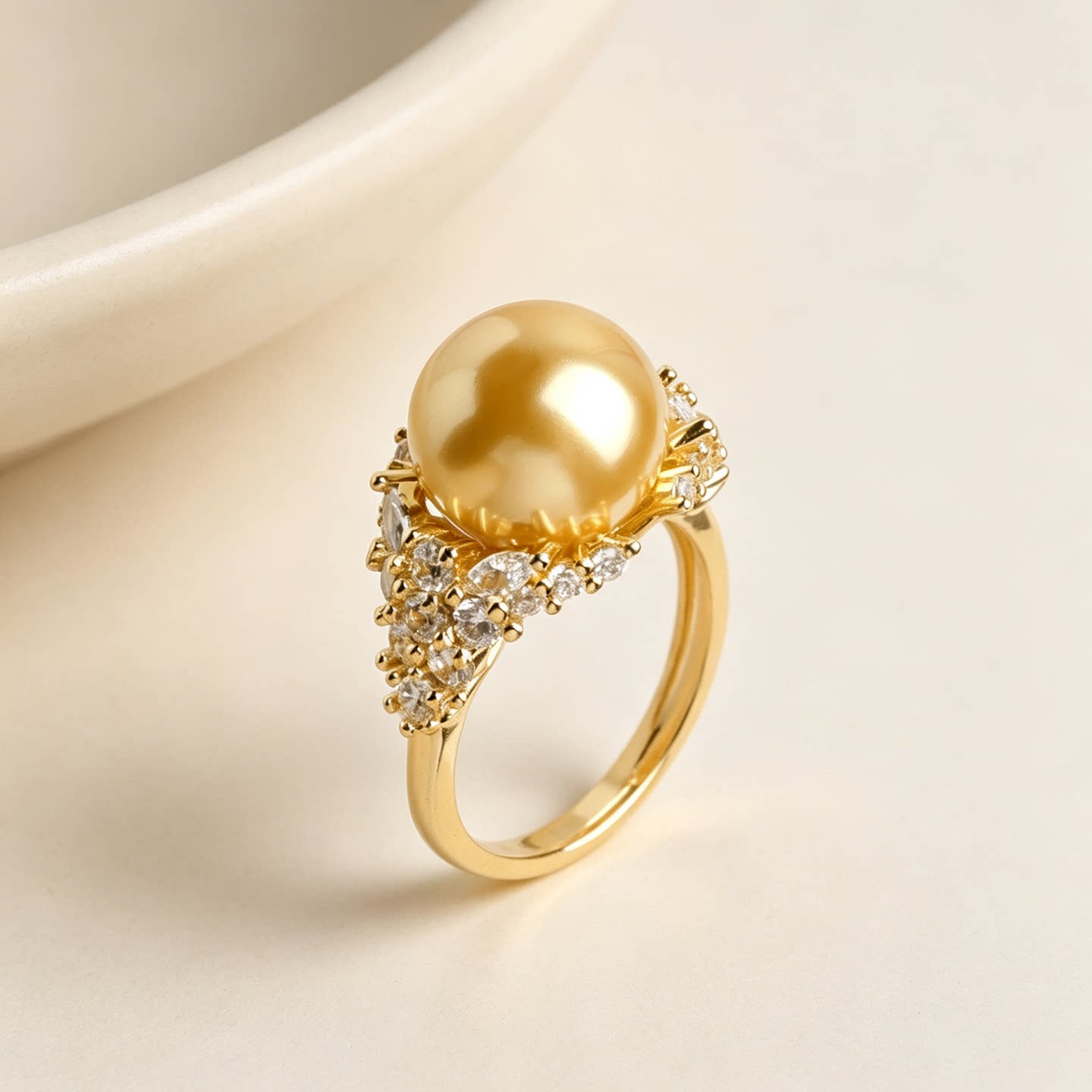Light luxury pearl and diamond open ring for women