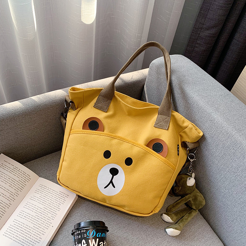 Japanese lazy wind cute girl canvas tote bag ns Harajuku student large capacity bear bag female messenger bag