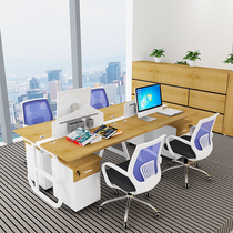 Bamboo color creative steel frame desk Staff desk 4 6 combination staff office desk desk chair