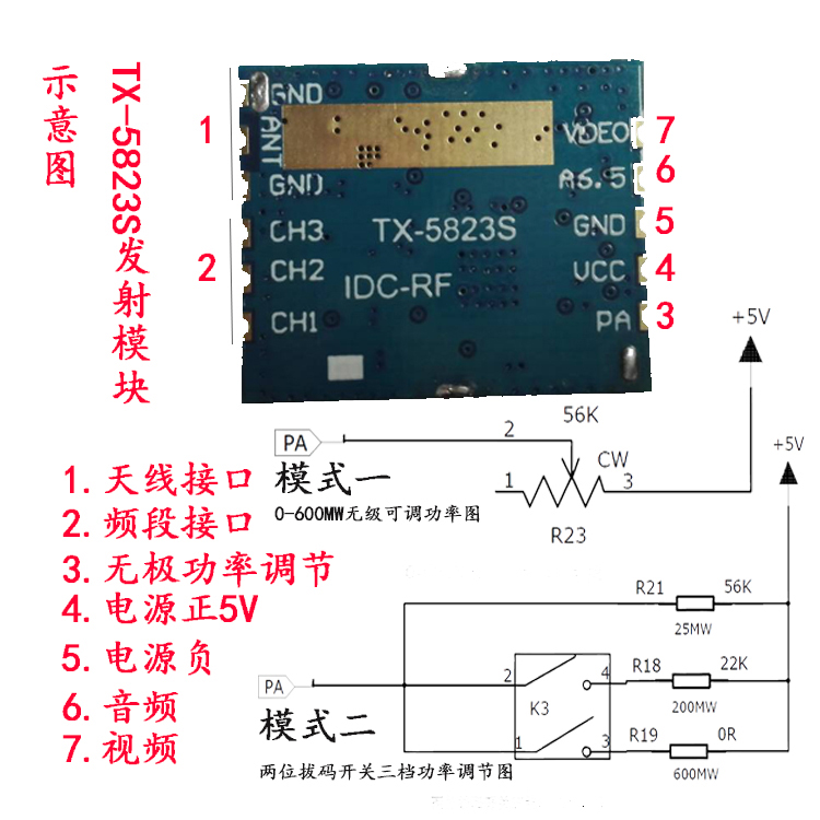 无机人FPV创意无线图传系统供应商接收发射模组TX-5823S+RX-5808