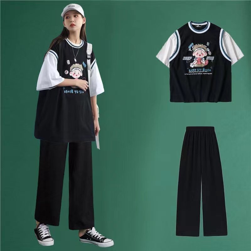 Casual Suit Women's Summer 2022 New Fashion Sportswear Junior High School Students Young Girl Nets Red Summer Clothes Two-piece Style