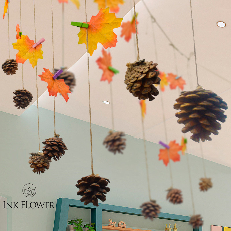 Kindergarten autumn theme pendant ring creation material Mori pastoral style diy handmade maple leaf aerial pendant