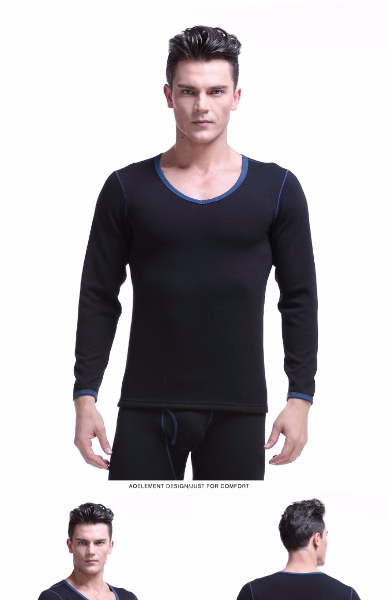 Áo len nam dày cộng với nhung cơ cổ chữ V lạnh bó sát, áo len cotton đơn mảnh trẻ trung ấm áp áo dài tay áo giữ nhiệt nam không tay