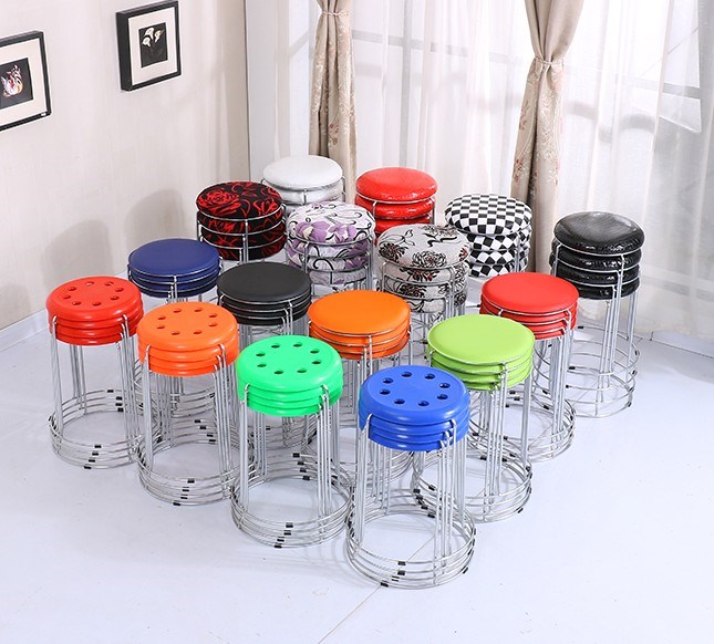 Backrest without round stool Iron Leg Stool Versatile Son Bath hotel Chair Grinding Room Folding Steel Bench Proof