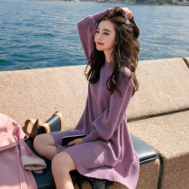 French Retro White Loose Sweater Dress Women Lazy Wind Lantern Sleeve Knitted Long Sleeve Ladies Dress