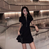 Fashionable temperament Harajuku Hong Kong style Hepburn little Kuroshio womens summer new retro bellflower forest dress is thin
