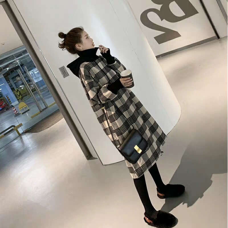 Special offer - original 168 large size goddess fan loose belly cover sweater dress retro plaid hooded long-sleeved dress