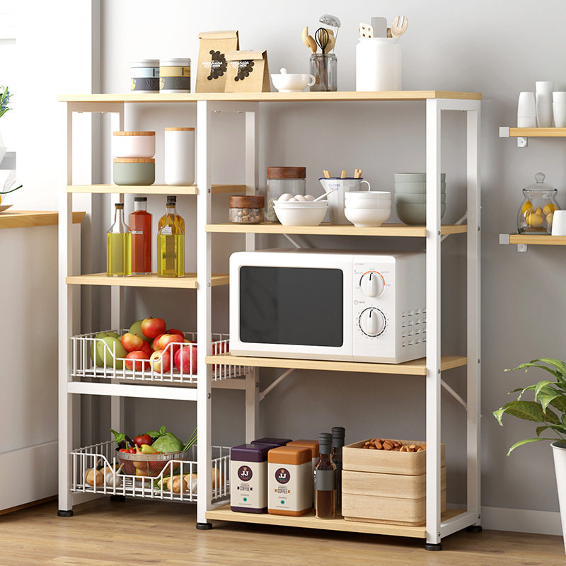 Kitchen Shelving Multilayer Shelving Shelf Shelving Shelf Shelving Bowls Tray Cupboards Provincial Space Microwave Oven Seasoning Jars Shelf