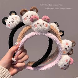 Cartoon Cute Plush Bear Headband Makeup Mask Hairpin Face Wash Hair Headband Sweet Girl Headwear Autumn