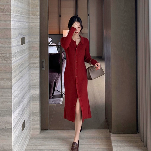 Осенний приталенный красный корсет, лонгслив, свитер, платье, длинная юбка, коллекция 2021, французский стиль