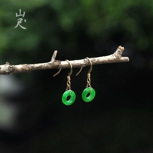 山尺 Изумрудные серьги из нефрита, зеленые бусины, китайский стиль