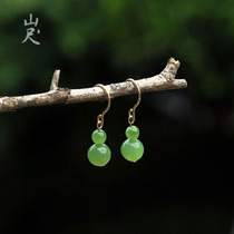 Fu Lu Shu natural A goods Hetian jade jasper gourd earrings 18k gold jade stud earrings earrings earrings